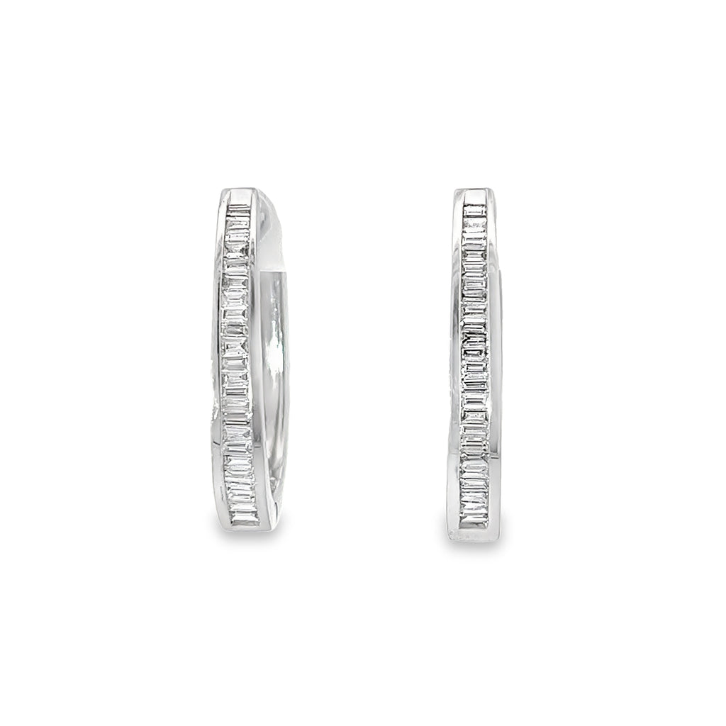 14k White Gold 1.30ct G VS2 Baguette Diamond Hoop Earrings