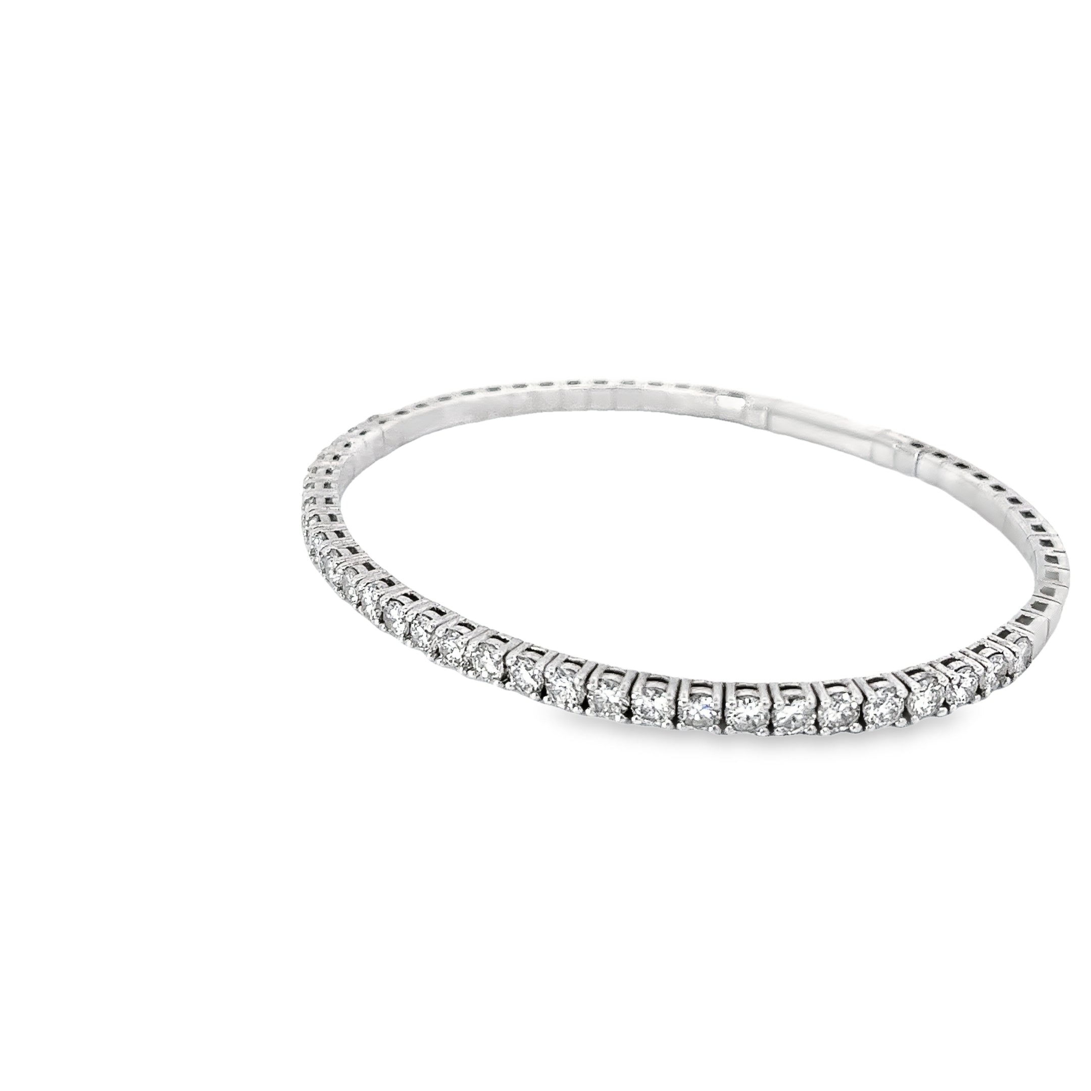 14k White Gold 3.00ct G VS2 Round Diamond Flex Bangle Bracelet