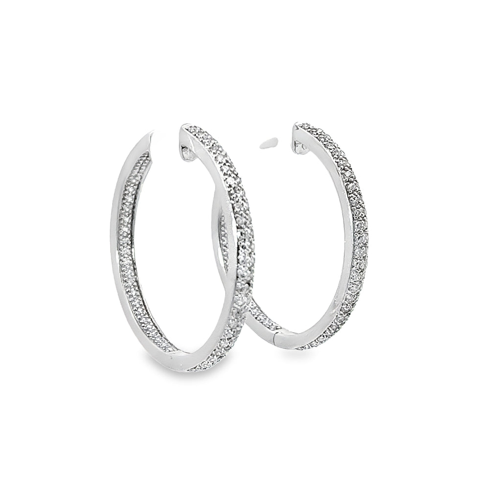 14k White Gold 1.25ct G SI1 Round Diamond Hoop Earrings