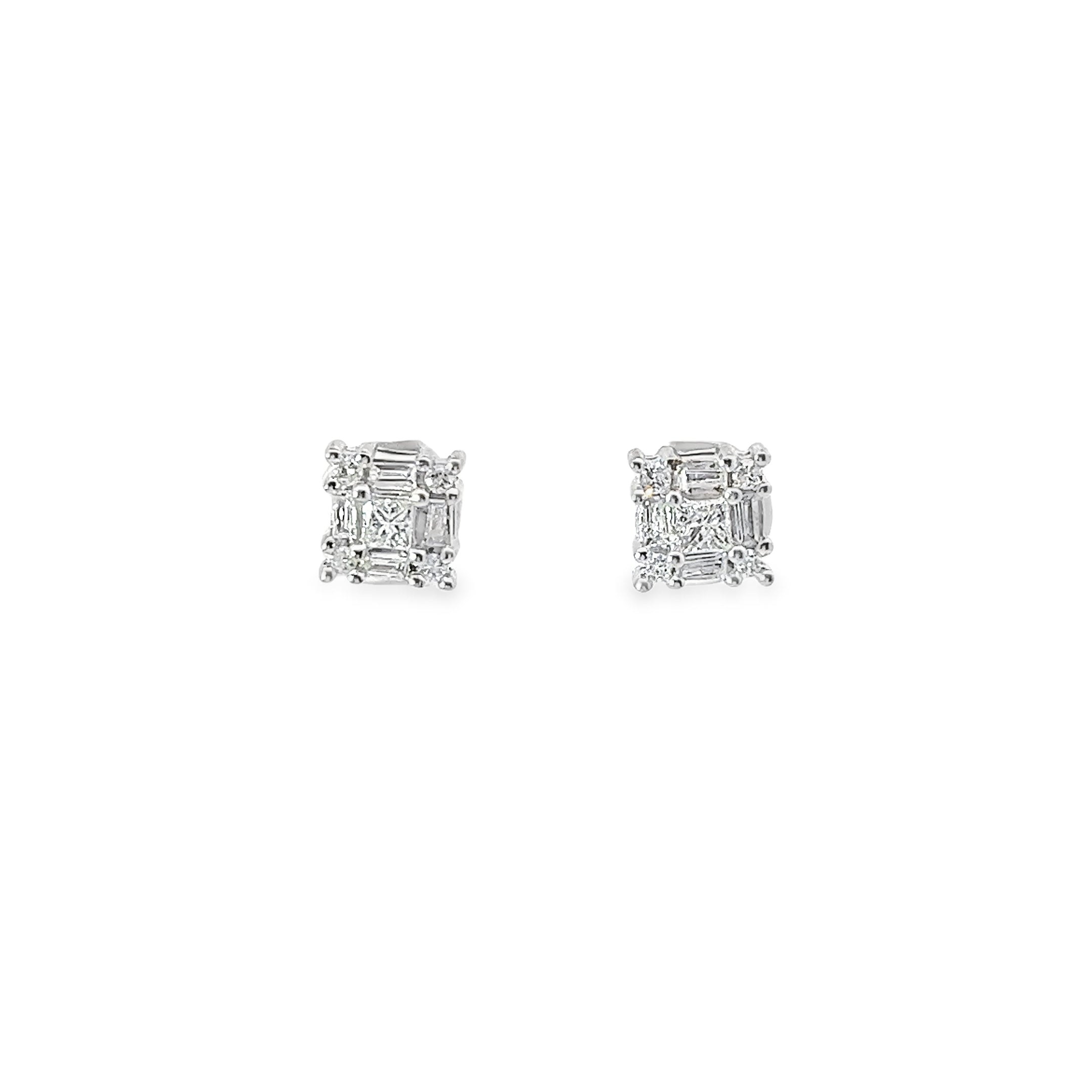 Ladies 14k white gold multi shaped diamond cluster earrings