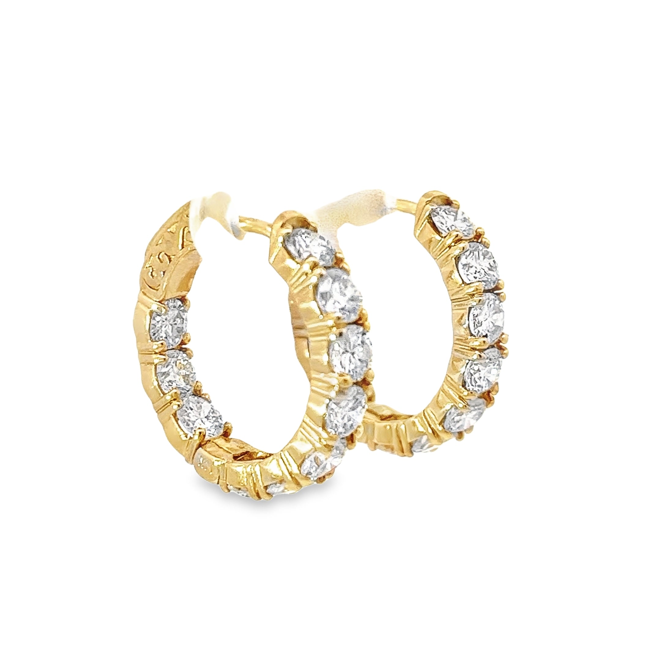 14k Yellow Gold 4.12ct G VS2 Round Diamond Hoop Earrings