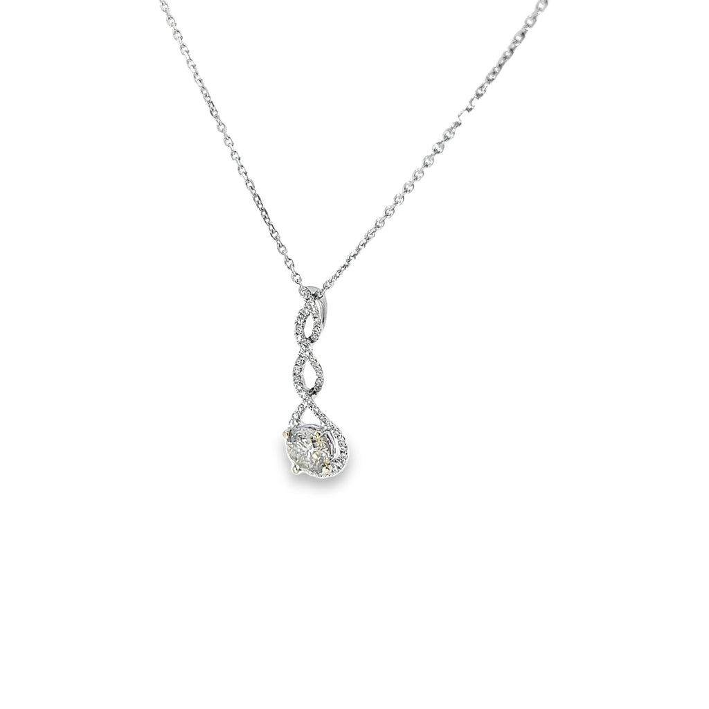 18k White Gold .88ct Round Chocolate and along Halo .50ct G VS2 Round Diamond Necklace