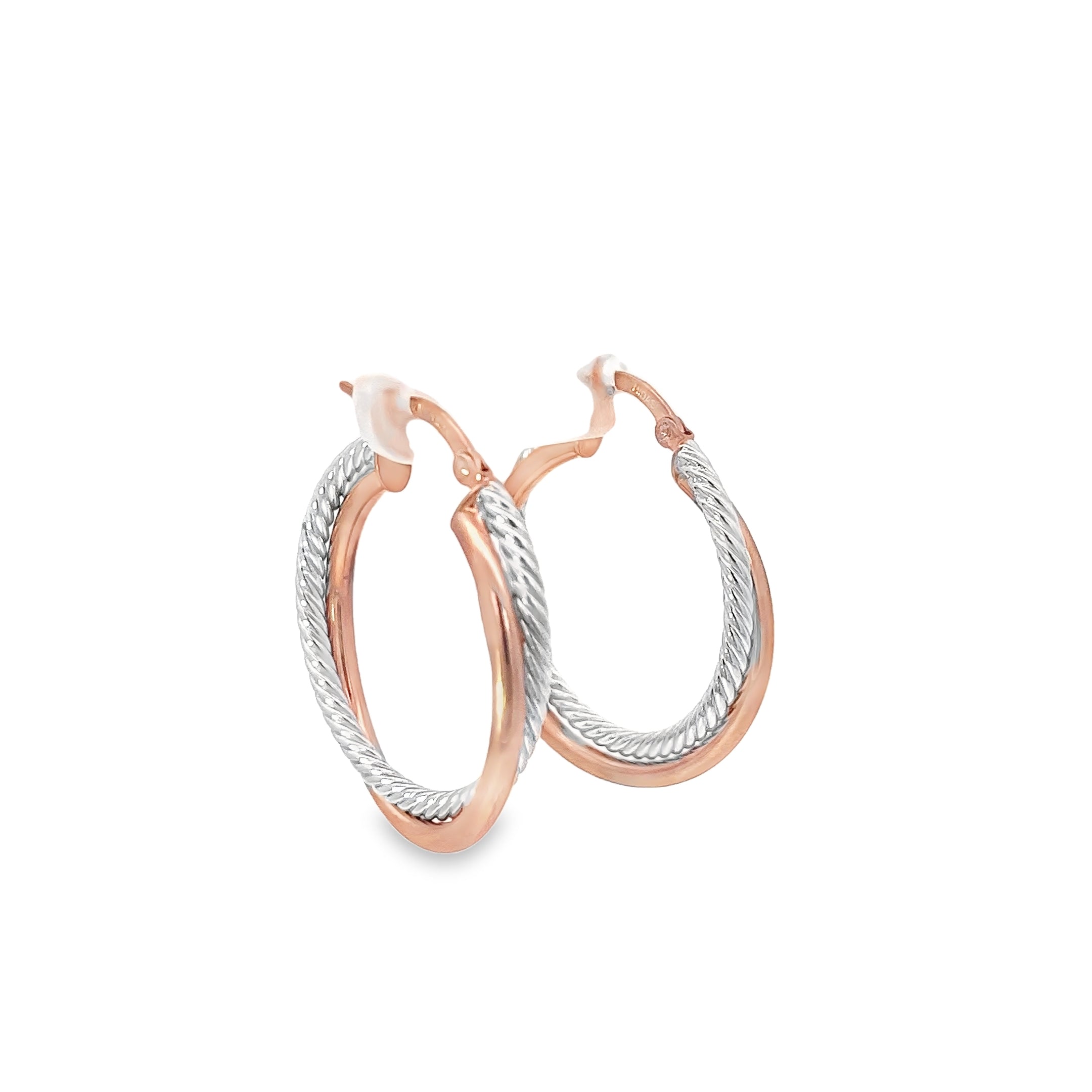 14k Rose and White Gold Twist Tube Hoop Earrings 2.8 gram