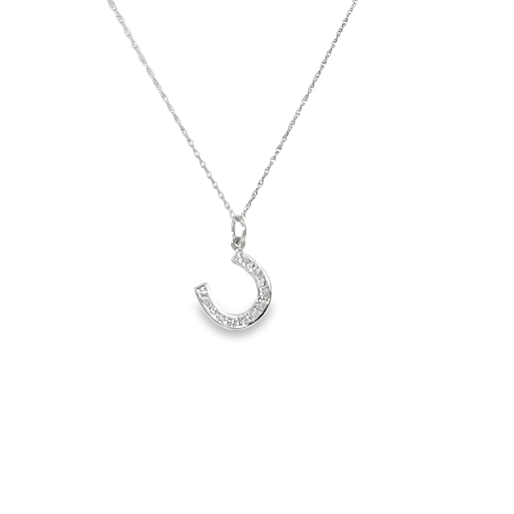 14k White Gold .10ct G SI1 Round Diamond Horseshoe Pendant