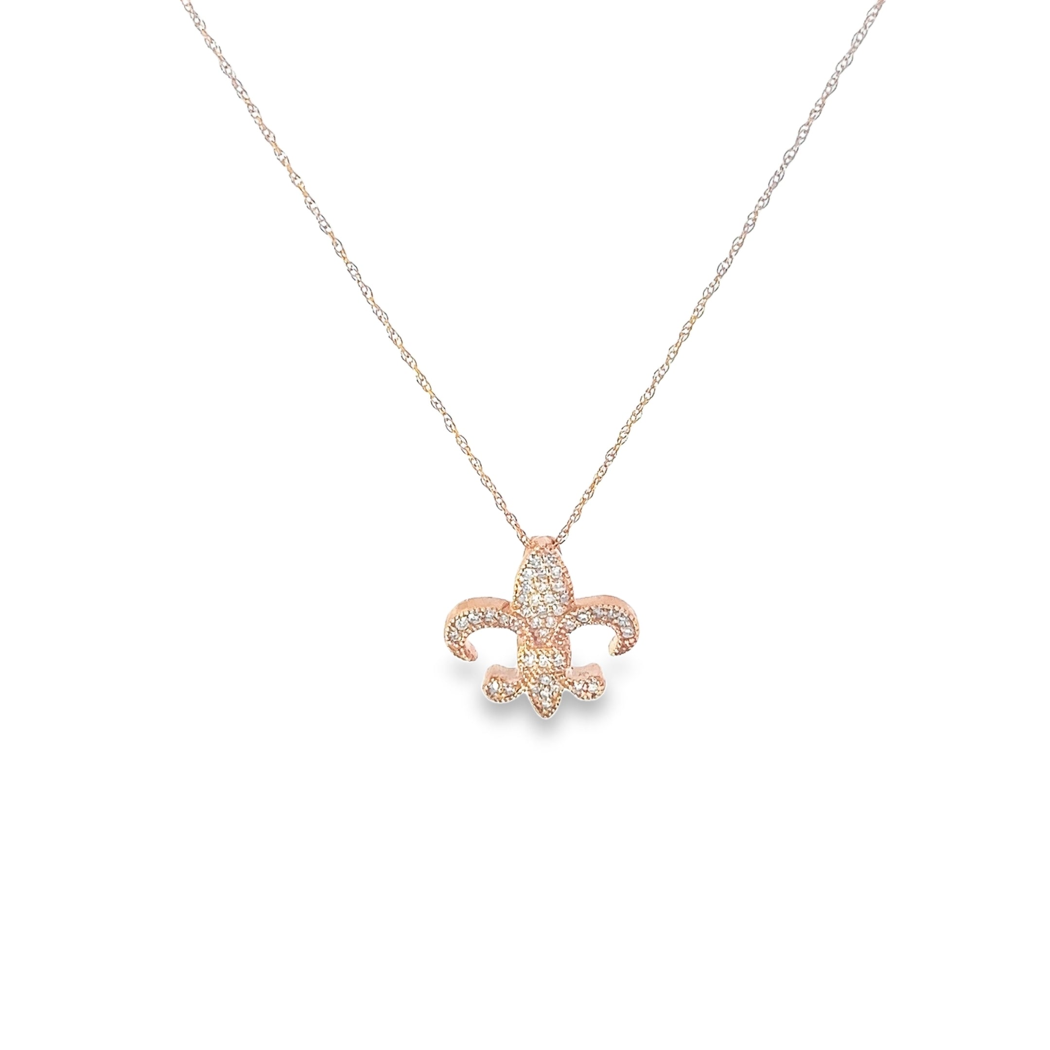 14k Rose Gold .25ct H SI1 Round Diamond Fleur De Lis  Necklace