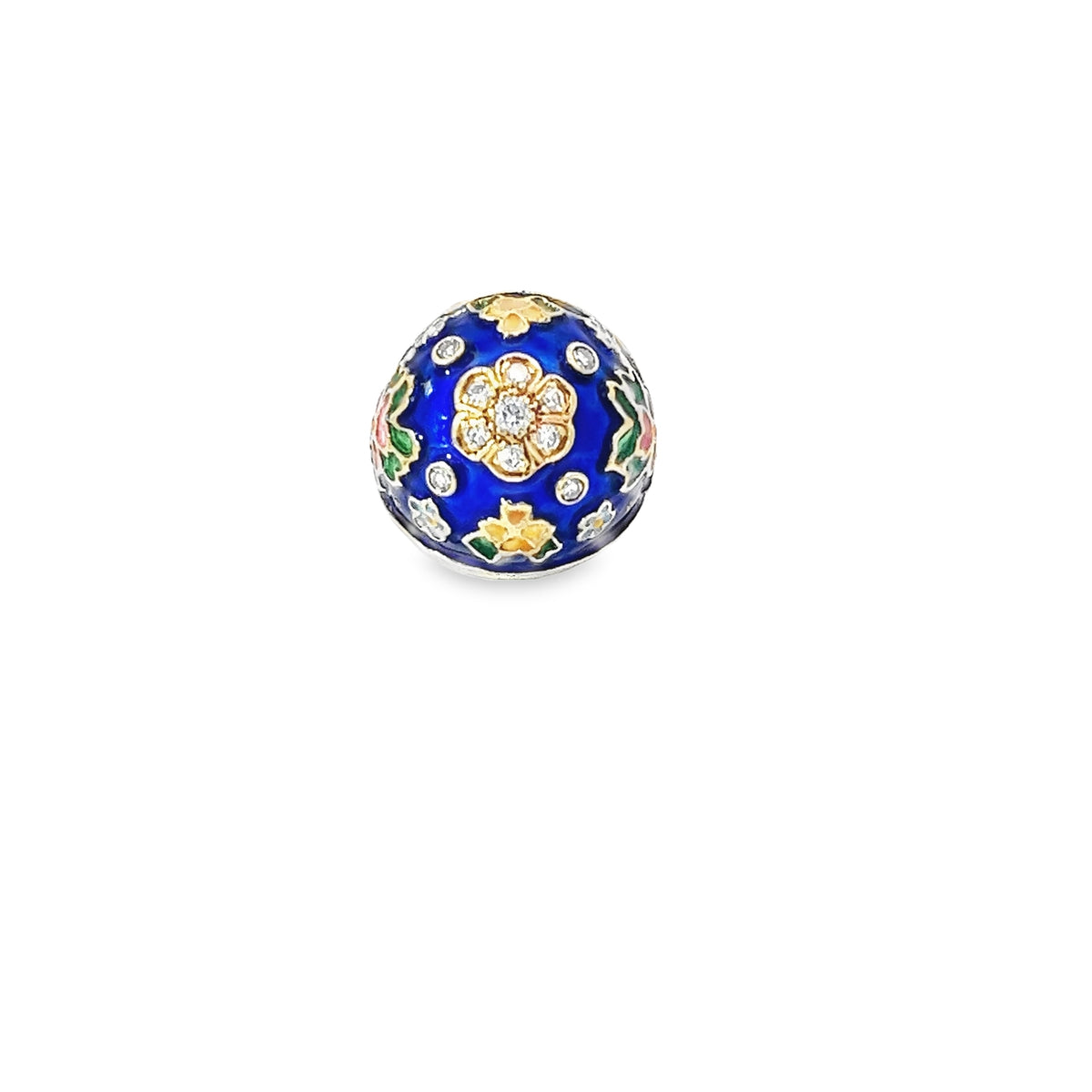 14k yellow gold domed floral vintage enamel and .50ct total weight of f color vs1 clarity diamond ring 11 gram