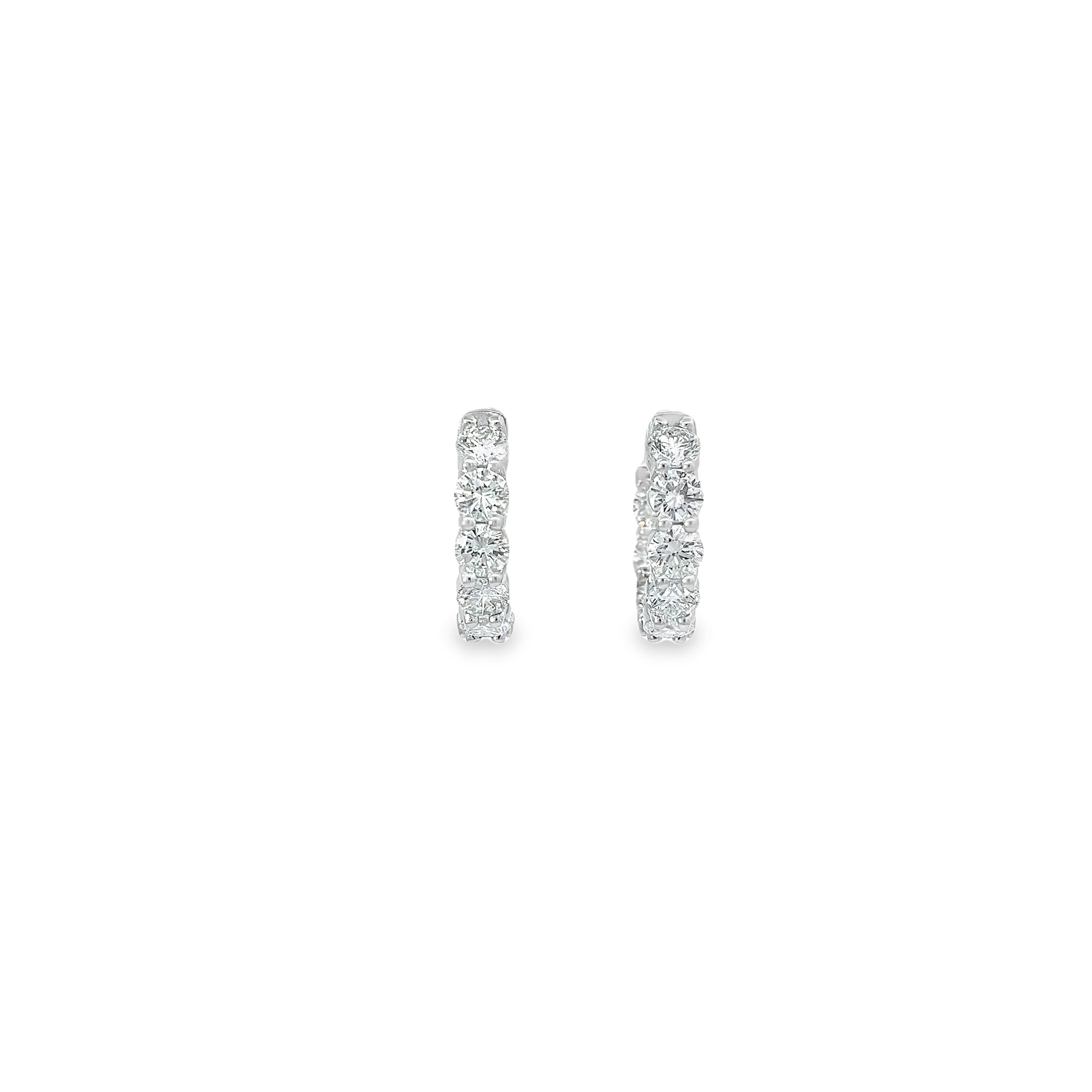 14K WHITE GOLD 6.25CT GVS2  16 ROUND DIAMOND 1 INCH INSIDE OUT DIAMOND HOOPS