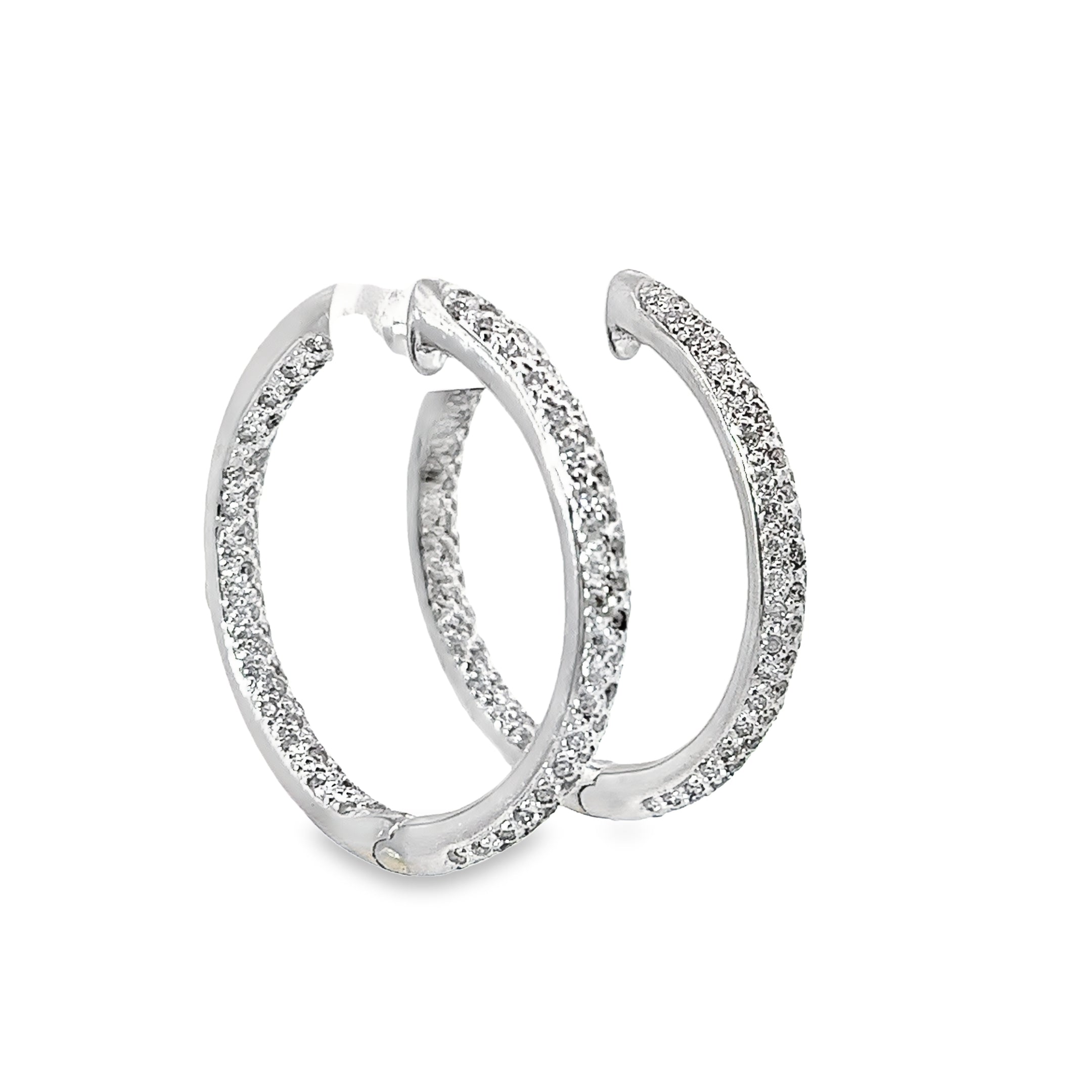 Ladies 18k white Gold Diamond Hoop Earrings