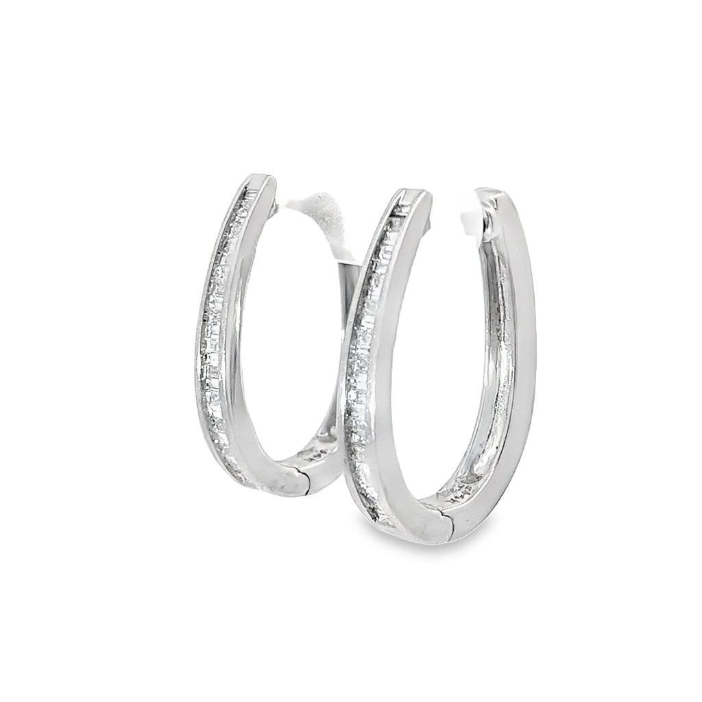 14k White Gold 1.30ct G VS2 Baguette Diamond Hoop Earrings