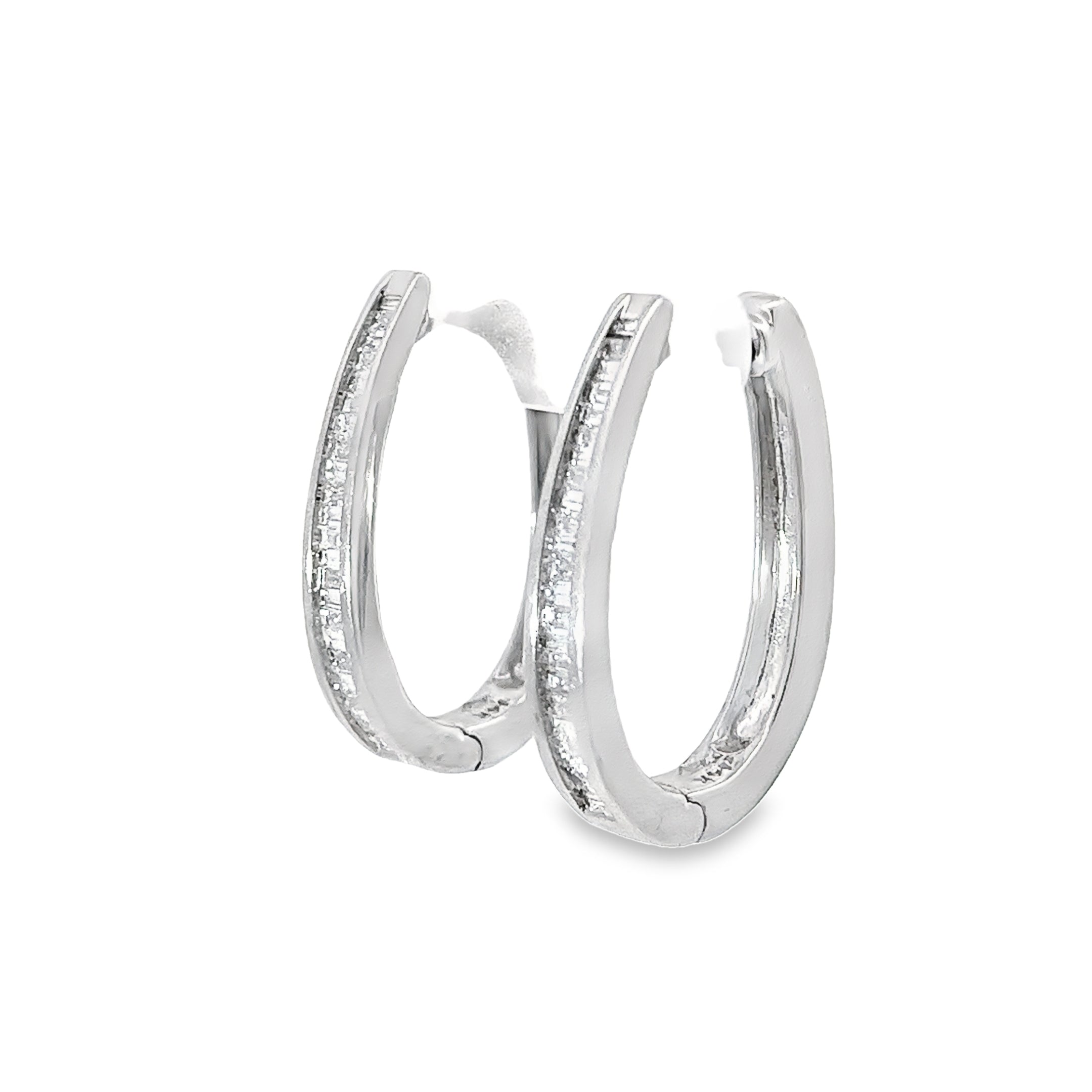 14k White Gold 1.30ct G VS2 Baguette Diamond Hoop Earrings
