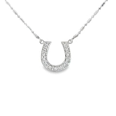 18k White Gold .15ct G SI1 Round Diamond Horse Shoe Necklace