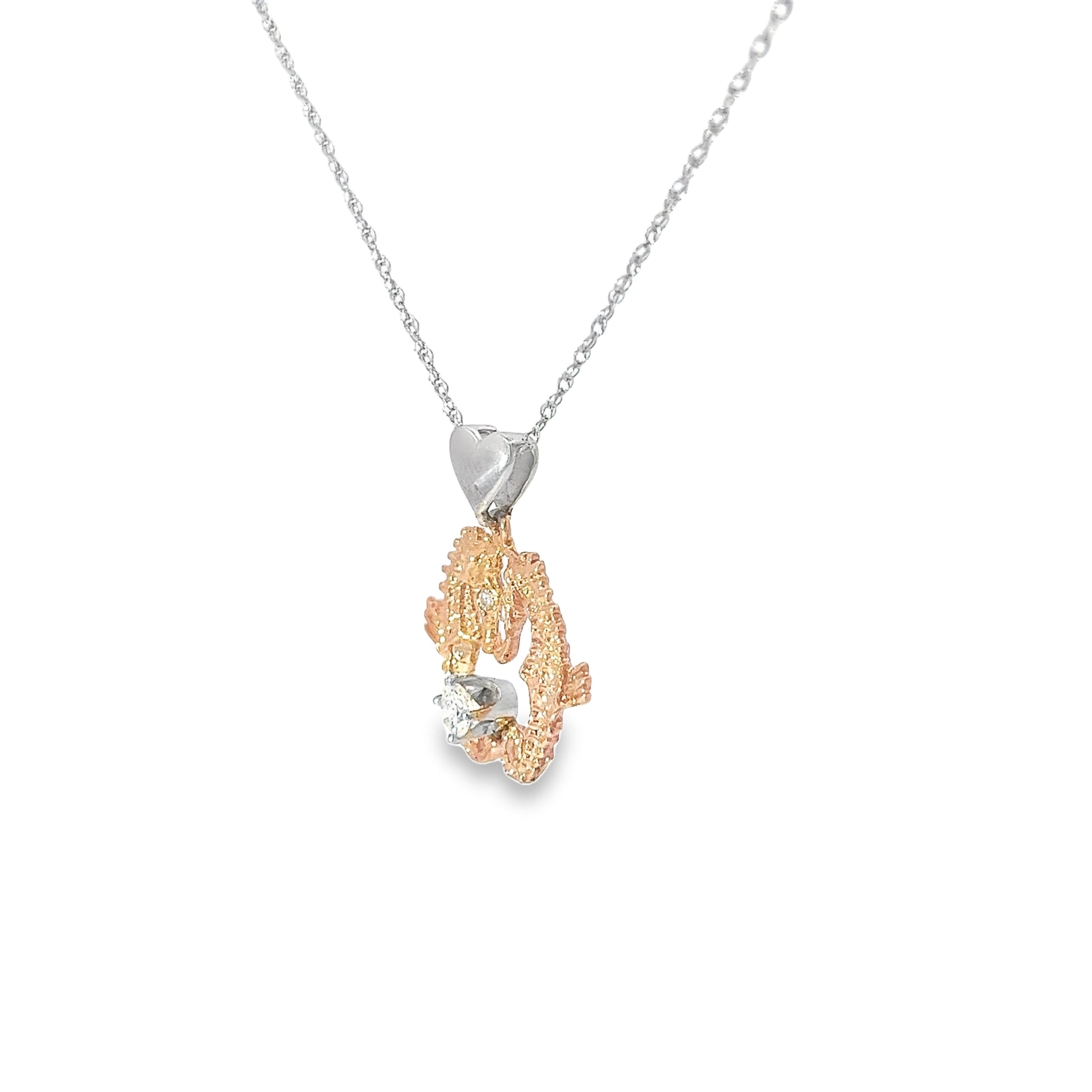 Ladies 14k Rose Gold Diamond Sea-Horse Necklace