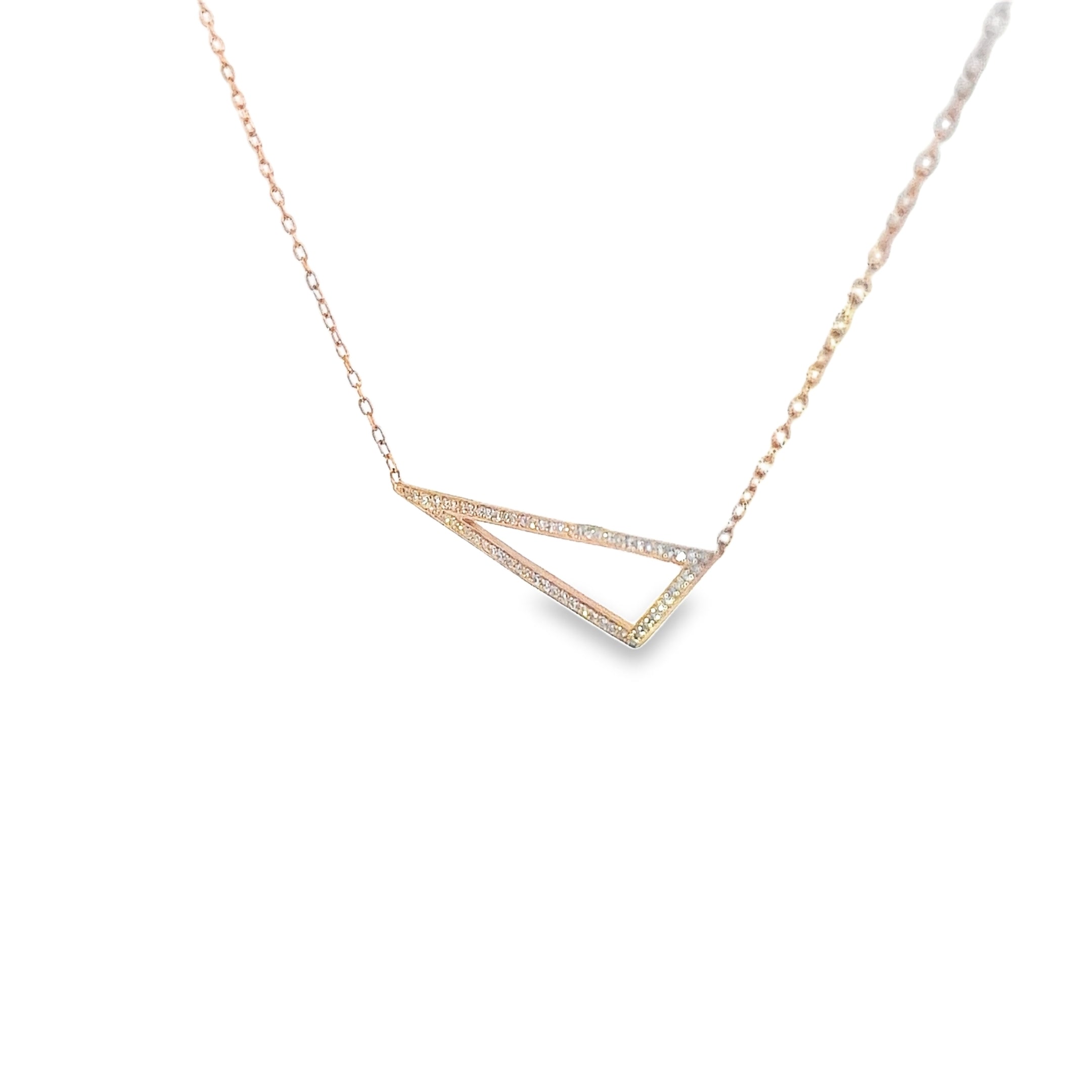 Ladies 14k Rose Gold Diamond Triangle Necklace