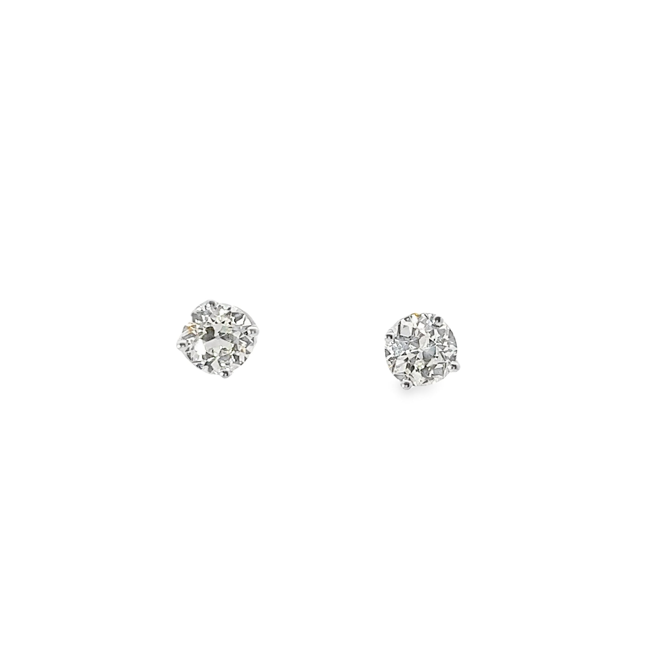 14k White Gold 1.83ct I VS2 Round Old Mine Cut Stud Earrings