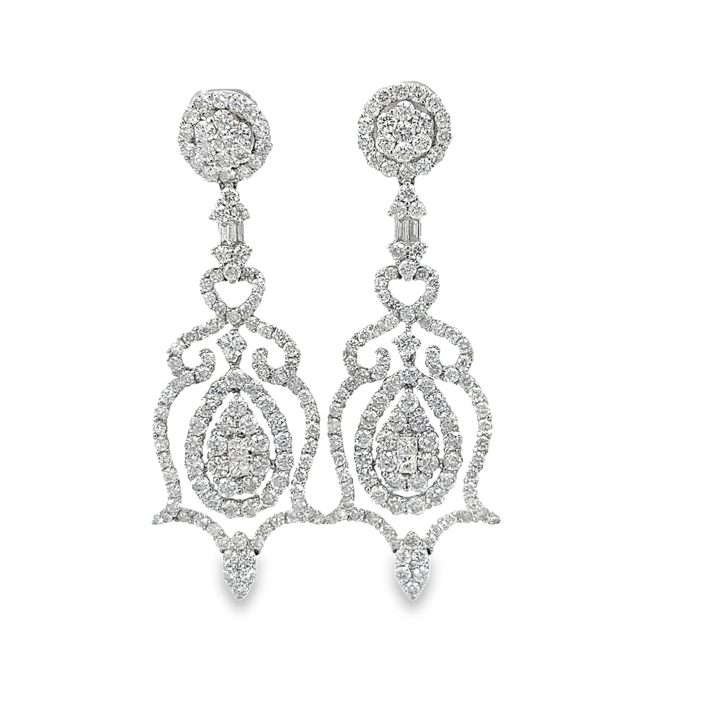18k White Gold 6.00ct G SI1 Round Diamond Chandelier Earrings