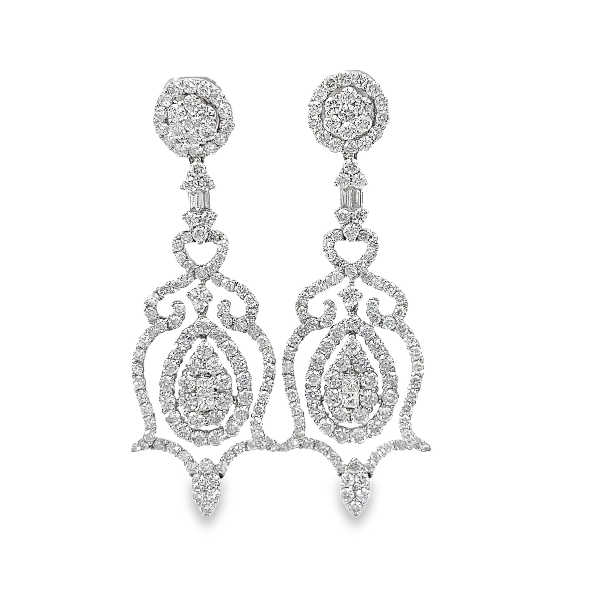 18k White Gold 6.00ct G SI1 Round Diamond Chandelier Earrings