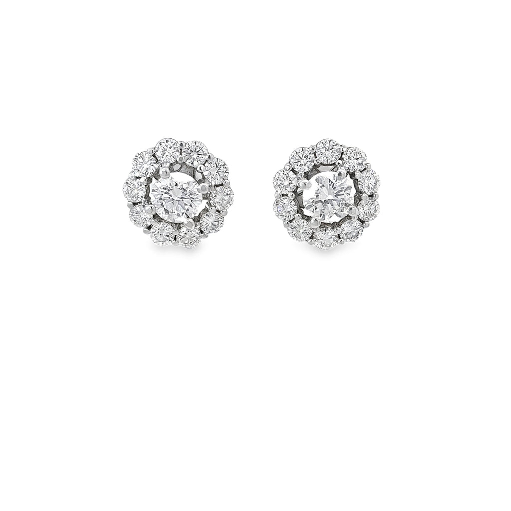 14k White Gold 1.65ct J VS2 Round Diamond with 2.00ct F VS2 Round Diamond Halo Stud Earrings