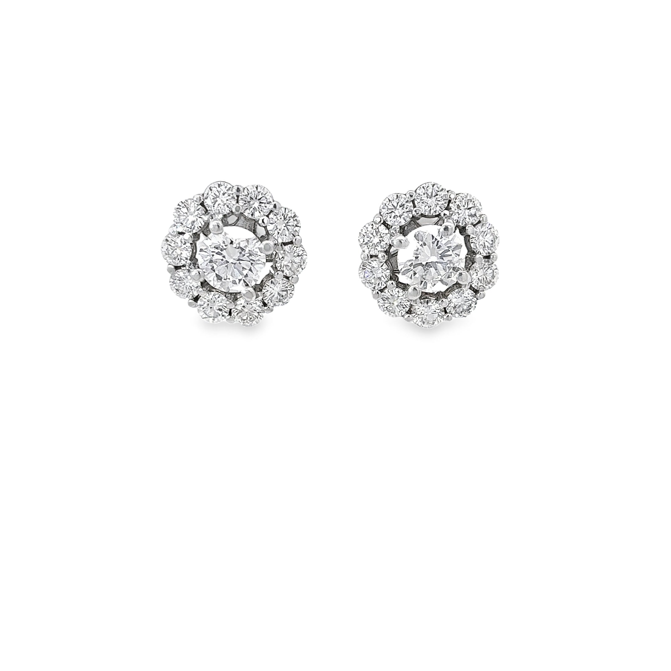 14k White Gold 1.65ct J VS2 Round Diamond with 2.00ct F VS2 Round Diamond Halo Stud Earrings