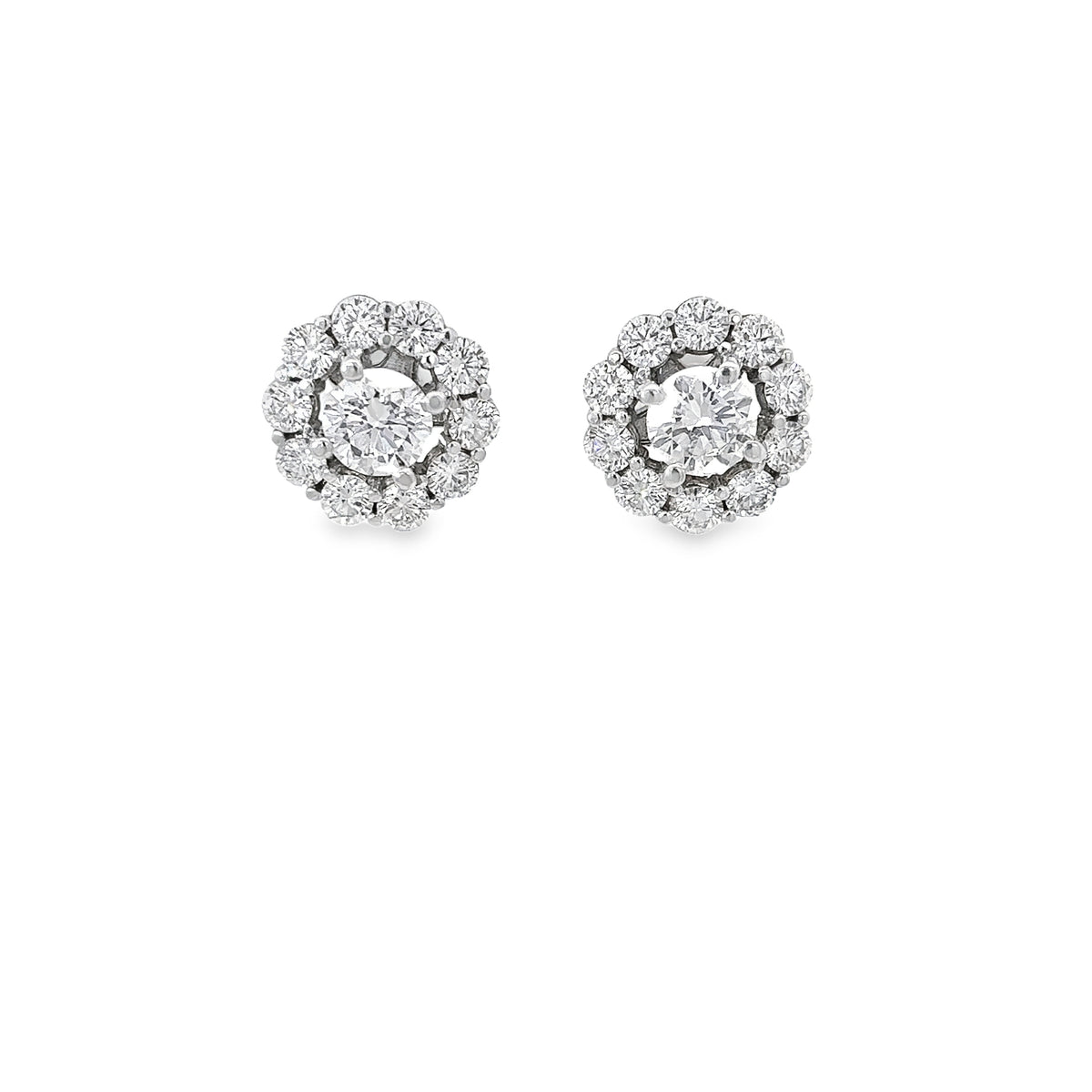 Ladies 14k white gold Diamond Stud earrings with Diamond Halo