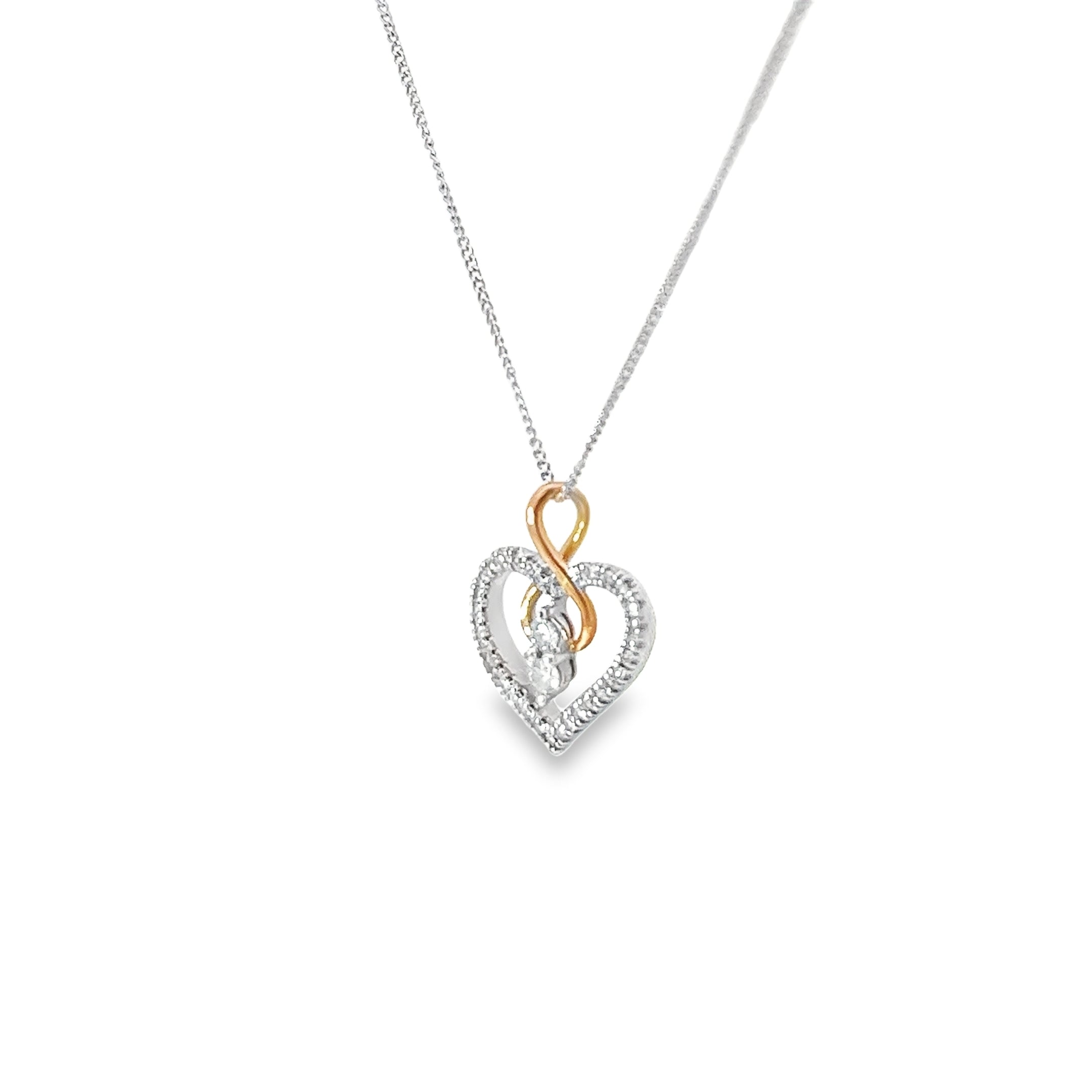14K TWO TONE COLOR .25CT H SI1  ROUND DIAMOND HEART PENDANT