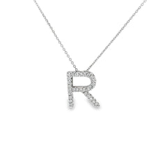 14k White Gold .35ct H SI1 Round Diamond "R" Letter Necklace