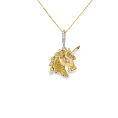 14k Two Toned .52ct Round and Baguette Diamond Unicorn Necklace