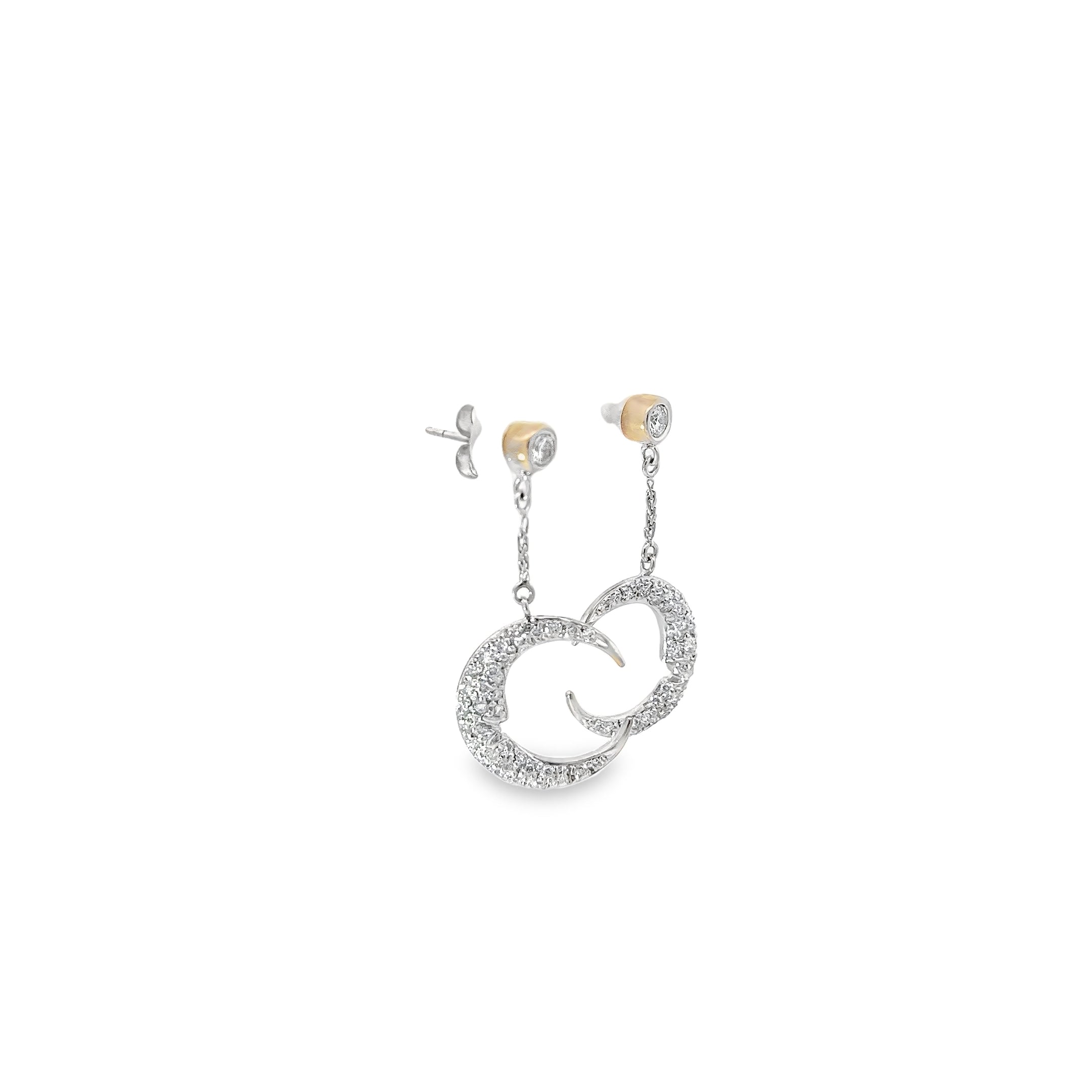 18k White Gold .75ct  F VS2 Round Diamond 1/2 Moon Earrings