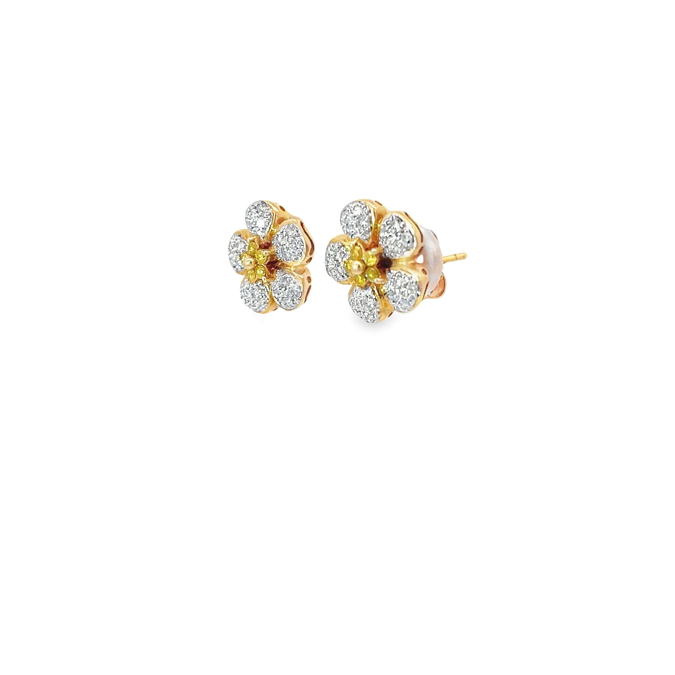 14k Two Tone .62ct G SI1 Round Diamond Flower Earrings