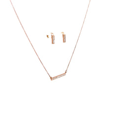 14k Rose Gold 1.00ct G VS2 Baguette Diamond Bar Necklace and Earring Set