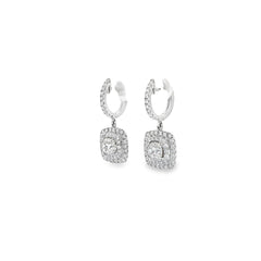 18k White Gold 1.43ct Round Center Diamond and 1.50ct G VS2 Round Pave Drop Earrings