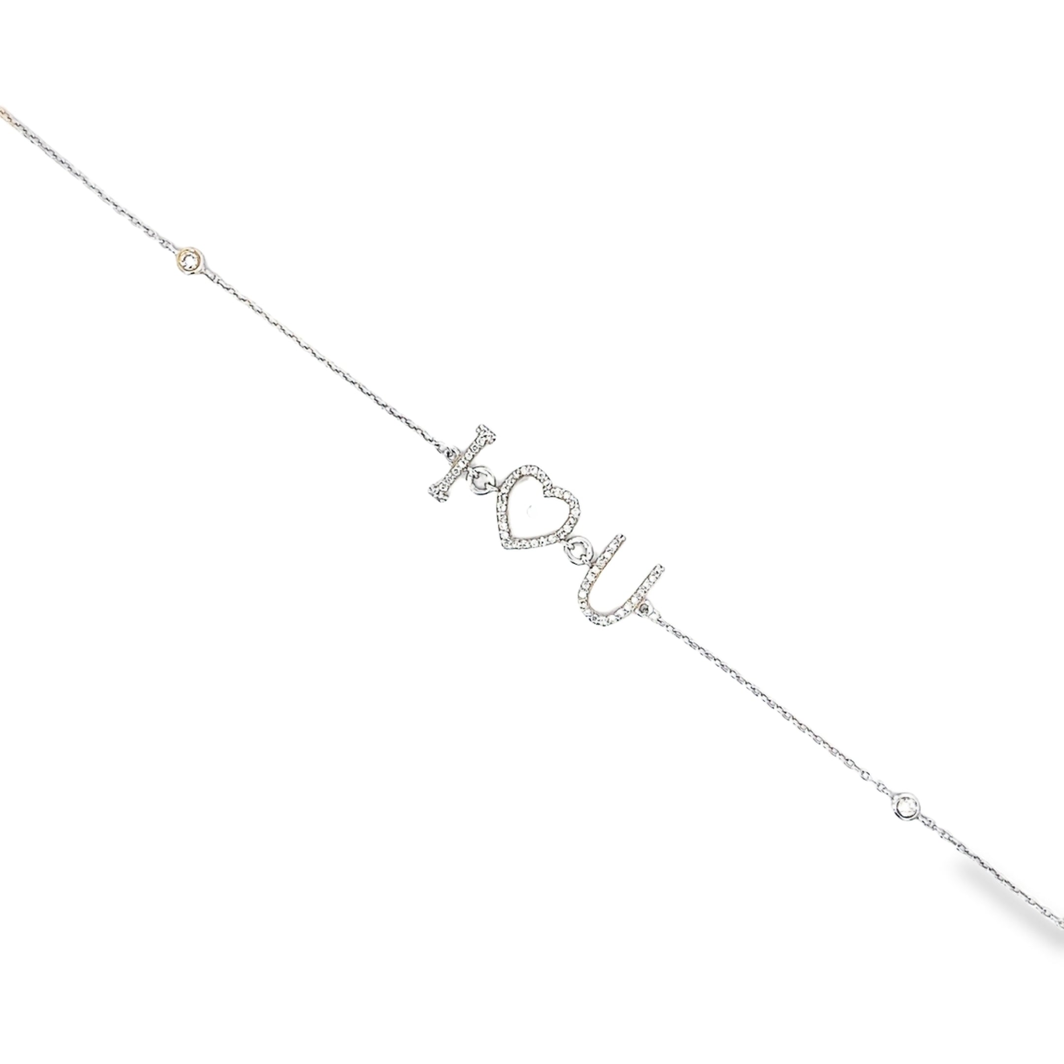 18k White Gold .30ct G VS2 Diamond "I love You" Bracelet