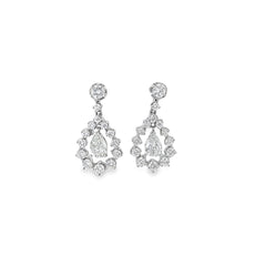 18k White Gold 3.90ct F VS1 Pear Shape and Round  Diamond Drop Earrings