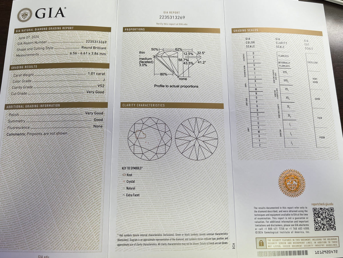 1.01ct J VS2 Round Diamond Certified by GIA #2235313269