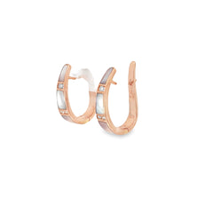 14k Rose Gold Mother of Pearl and .10ct G VS2 Round Diamond Hoop Earrings