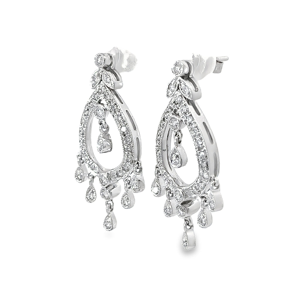 14k White Gold 1.00 G SI1 Round Diamond Chandelier Earrings