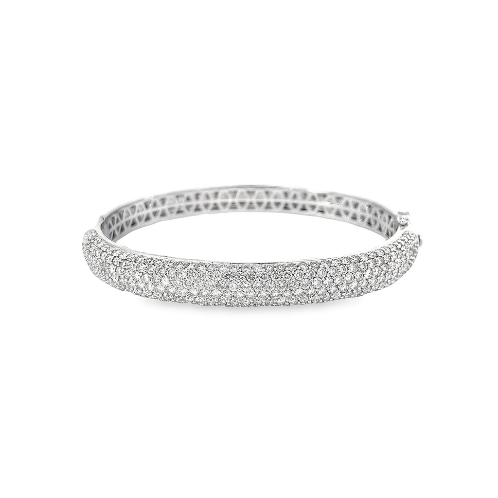18k White Gold  5.10ct  F VS2 24.3 Gram 8.3 Wide Pave Diamond Bangle Bracelet