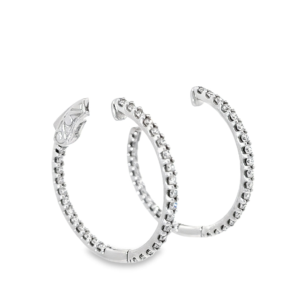 14k White Gold 1.25ct G SI1 Round Diamond Hoop Earrings