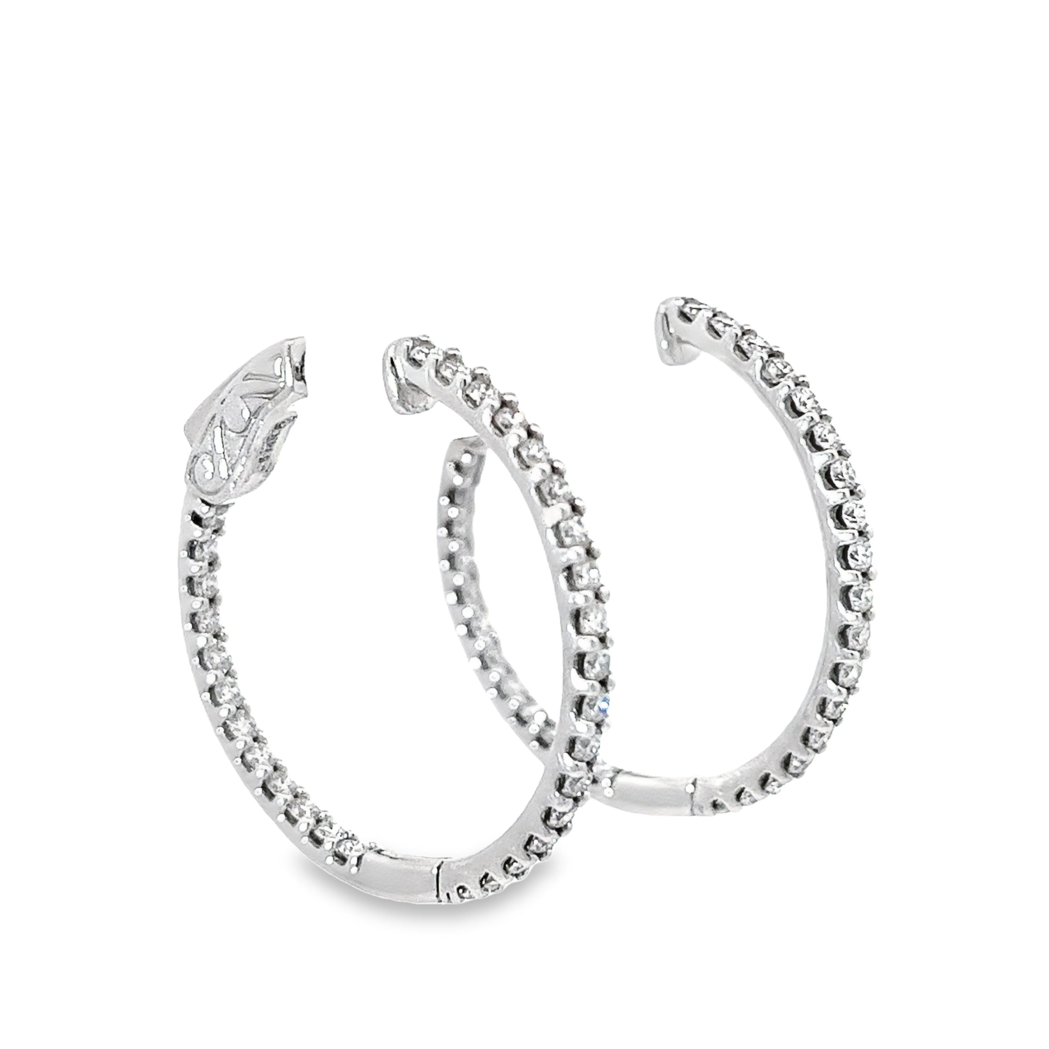 14k White Gold 1.25ct G SI1 Round Diamond Hoop Earrings