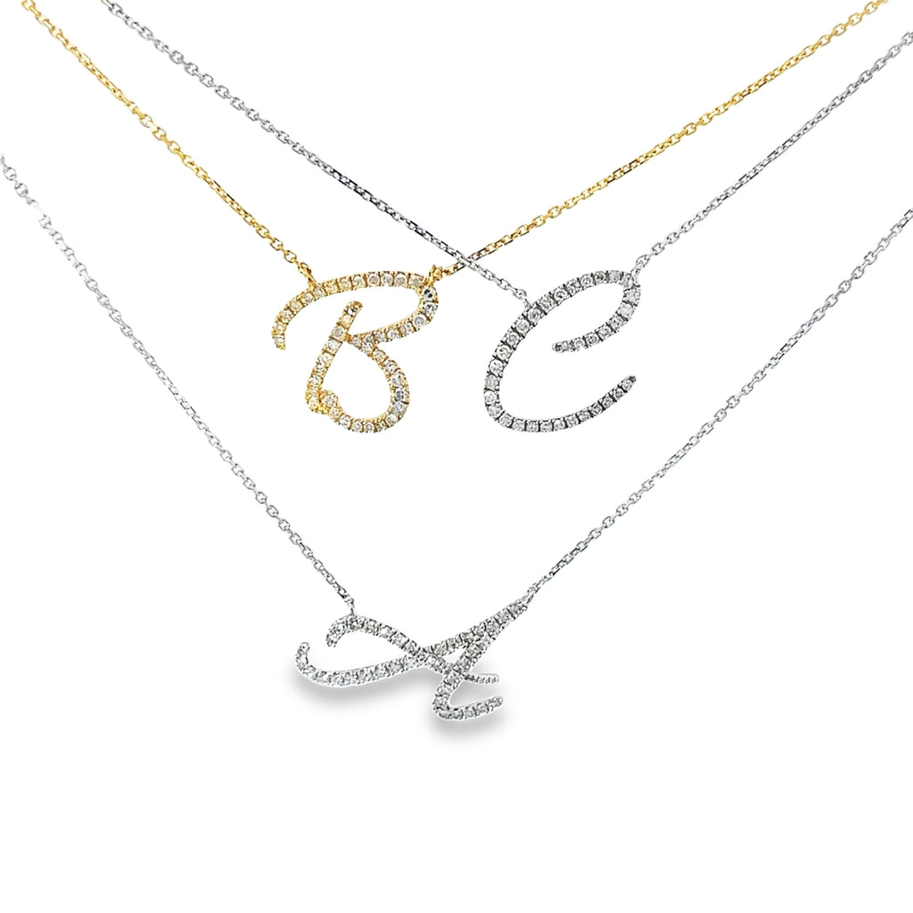 14k White or Yellow Gold Diamond Script Initial Necklace