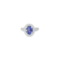 18K WHITE GOLD 2.00ct TANZANITE AA AND 1.00ct F VS2 ROUND DIAMOND PAVE RING