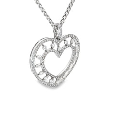 18k White Gold 2.50ct F VS2 Round Diamond Double Rim Heart Necklace