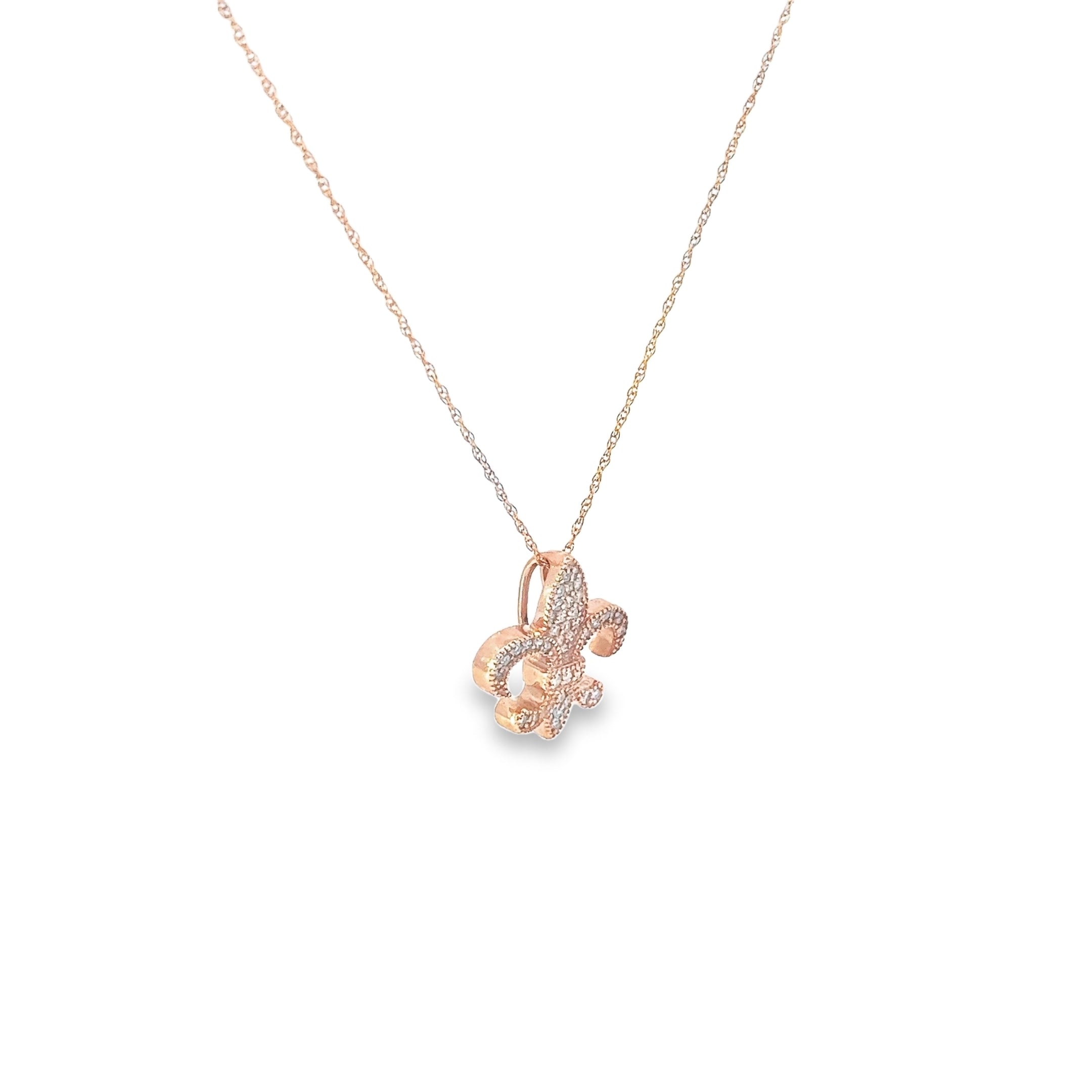 14k Rose Gold .25ct H SI1 Round Diamond Fleur De Lis  Necklace