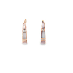 14k Rose Gold Mother of Pearl and .10ct G VS2 Round Diamond Hoop Earrings