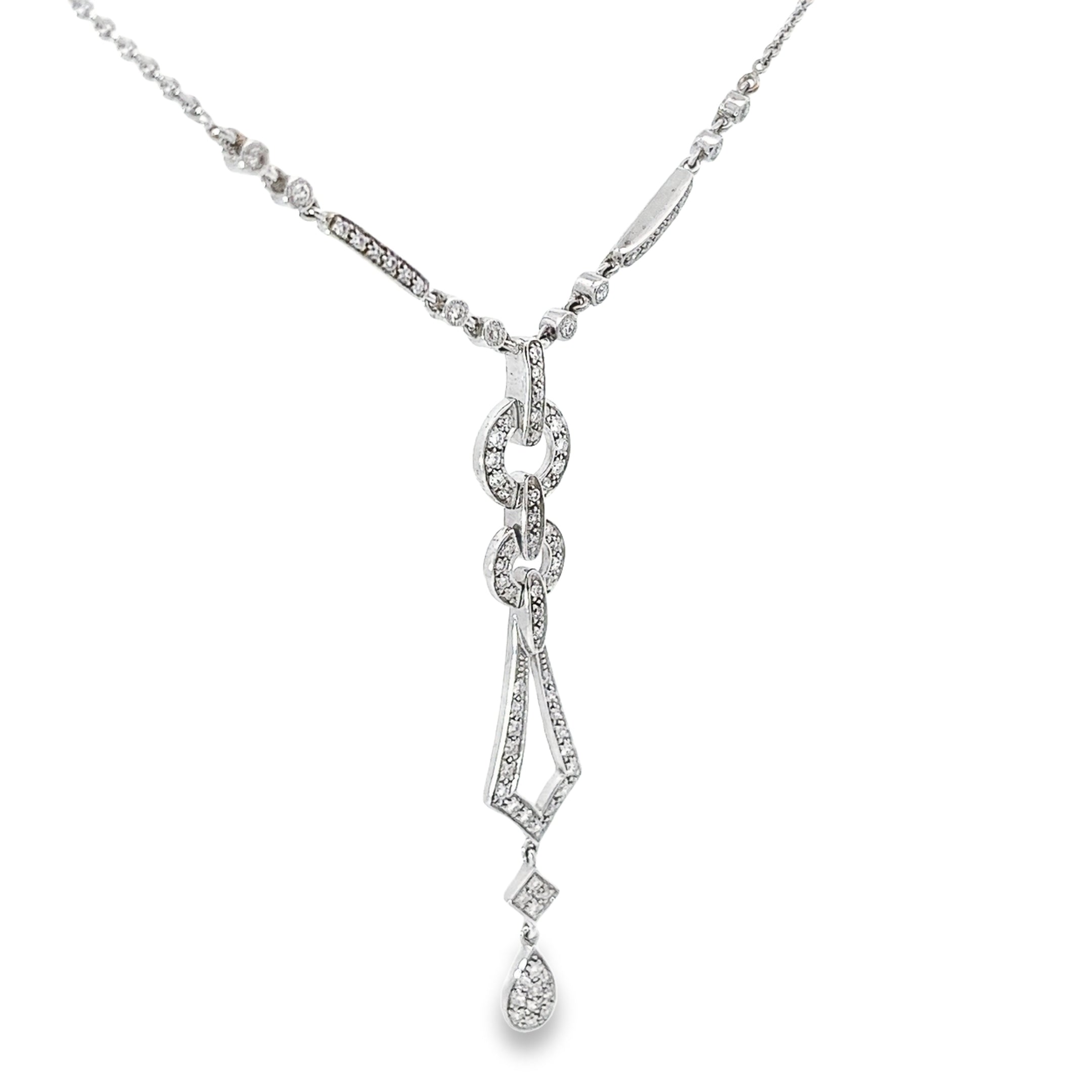 14k White Gold .85ct G SI1 Round Diamond Antique Style Necklace