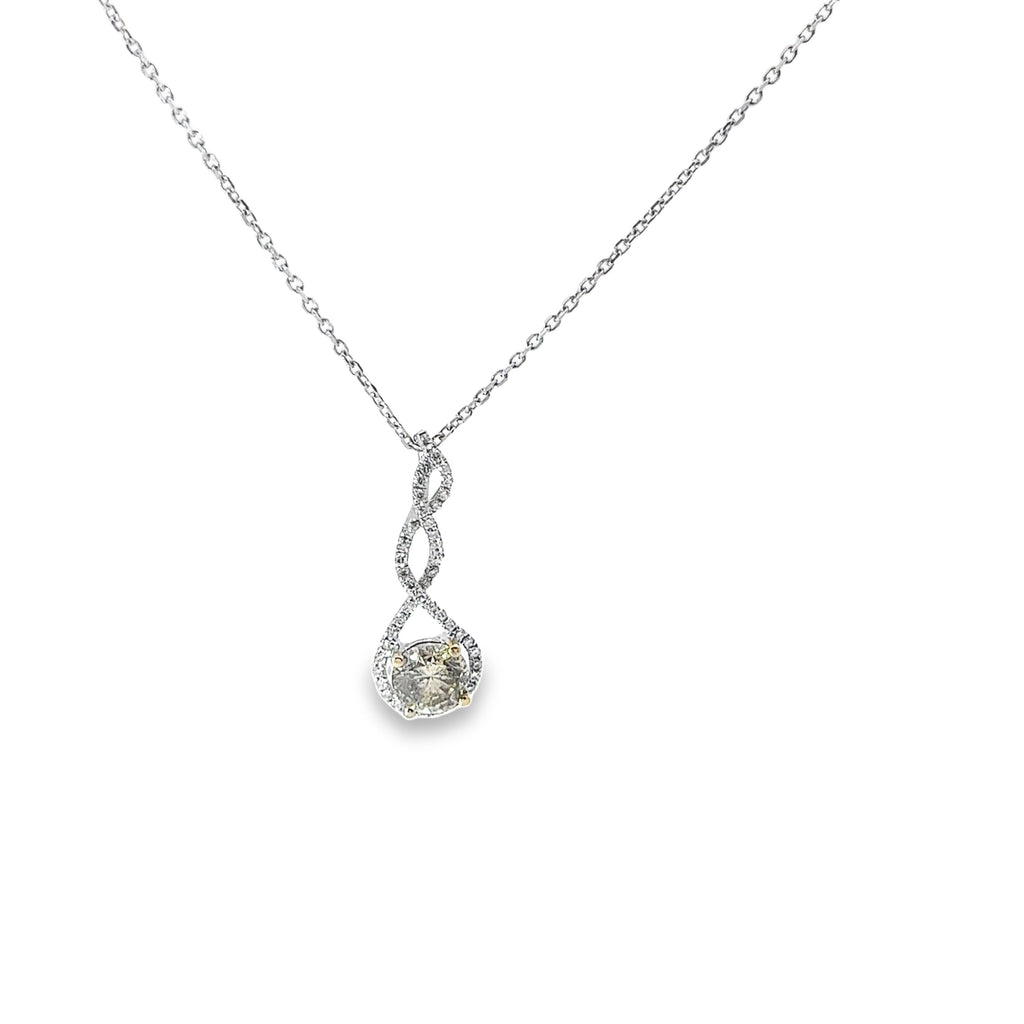 18k White Gold .88ct Round Chocolate and along Halo .50ct G VS2 Round Diamond Necklace