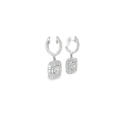 18k White Gold 1.43ct Round Center Diamond and 1.50ct G VS2 Round Pave Drop Earrings