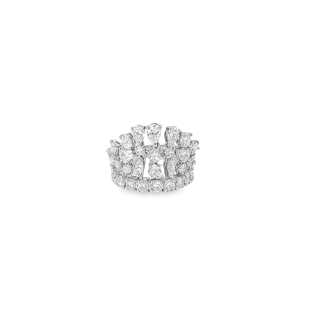 18k White Gold 4.45ct F VS2 Pear, Round and Marquise Tiara Multi Shaped Diamond Ring