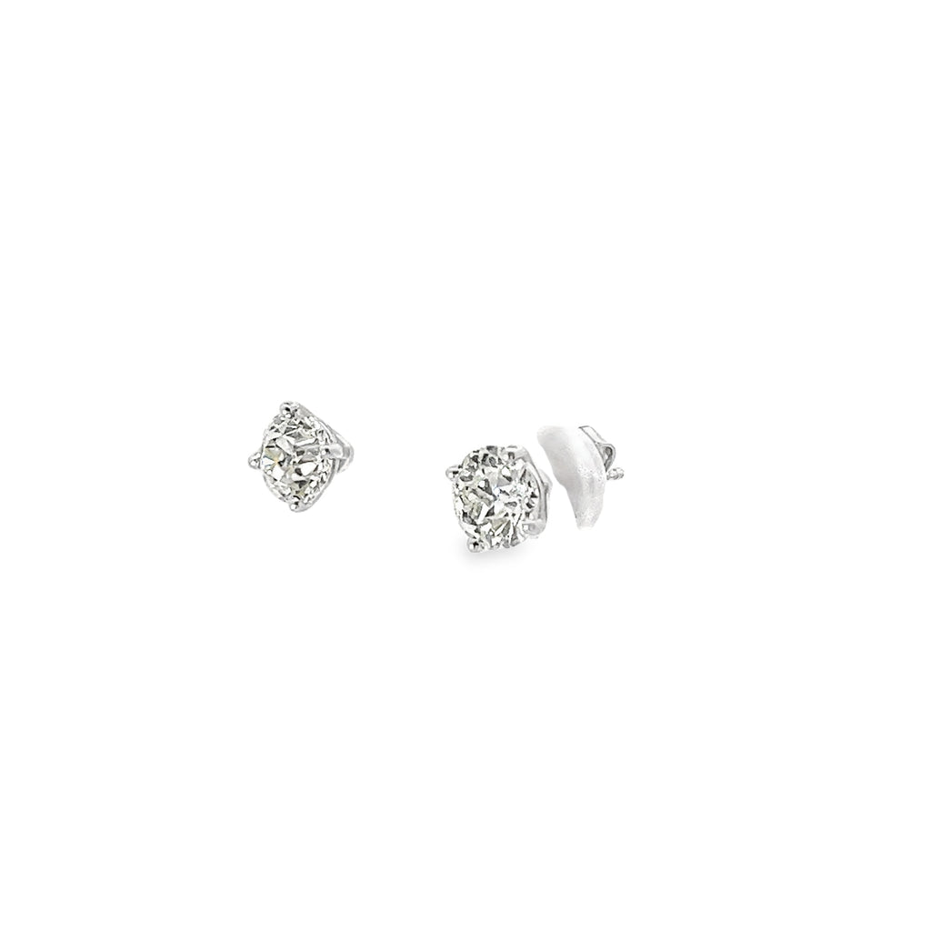 14k White Gold 1.83ct I VS2 Round Old Mine Cut Stud Earrings