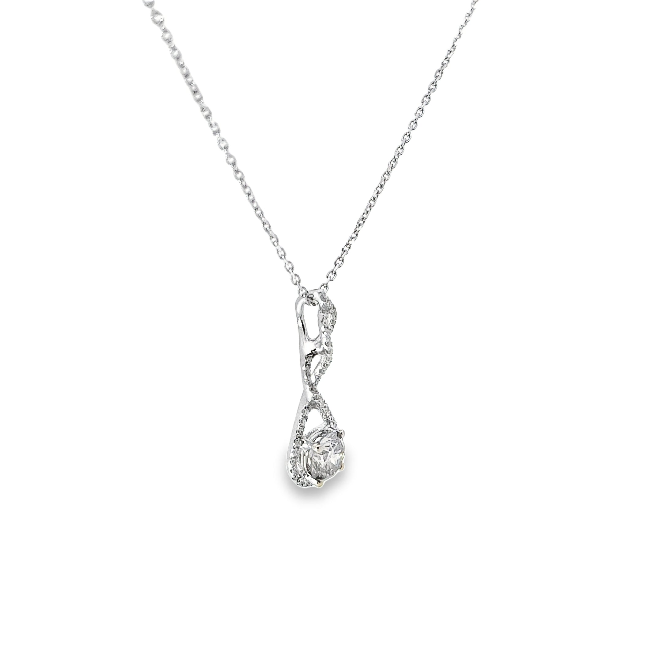 18k White Gold .88ct Round Chocolate and along Halo .50ct G VS2 Round Diamond Necklace