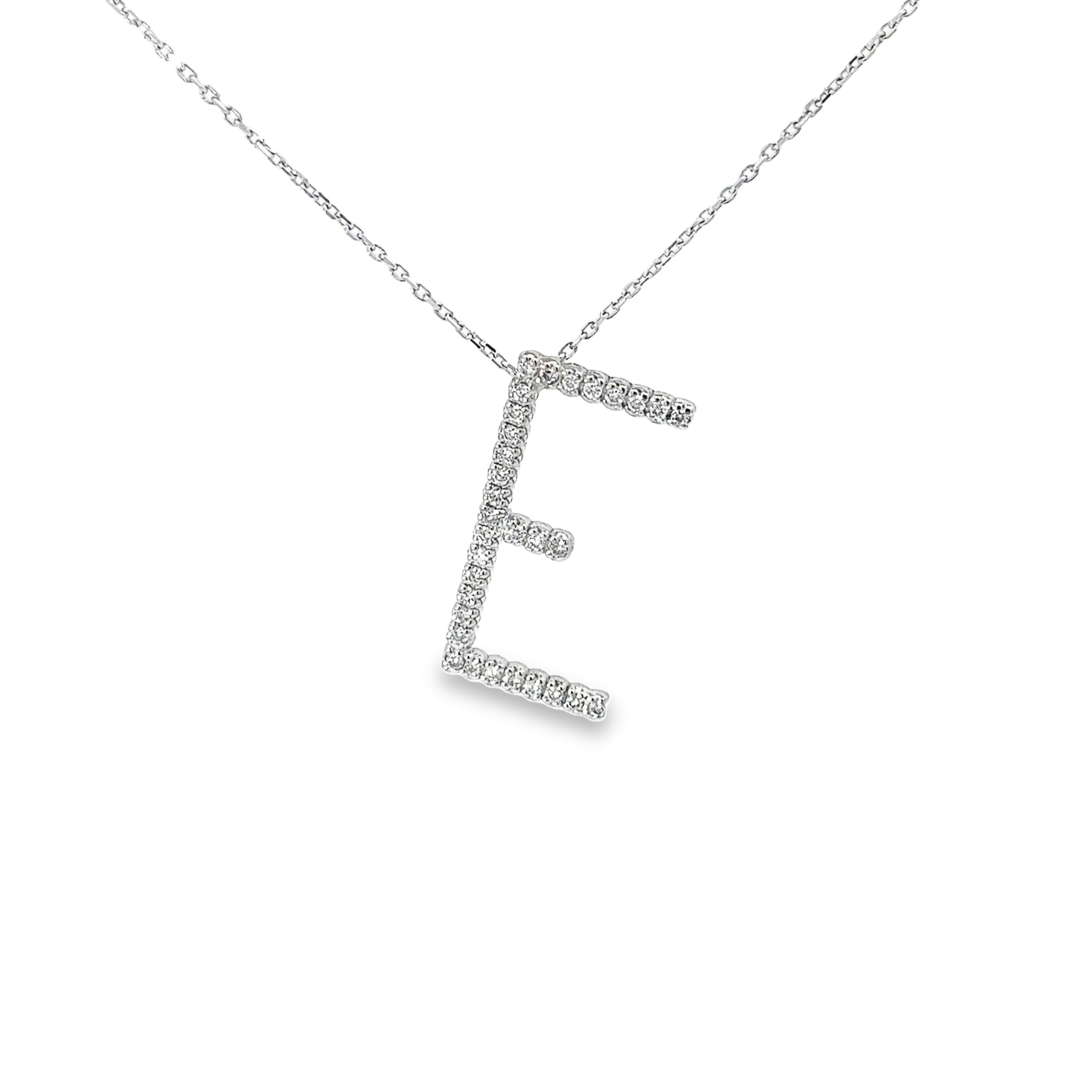 14k White Gold .35ct G SI1 Round Diamond Initial E Pendant